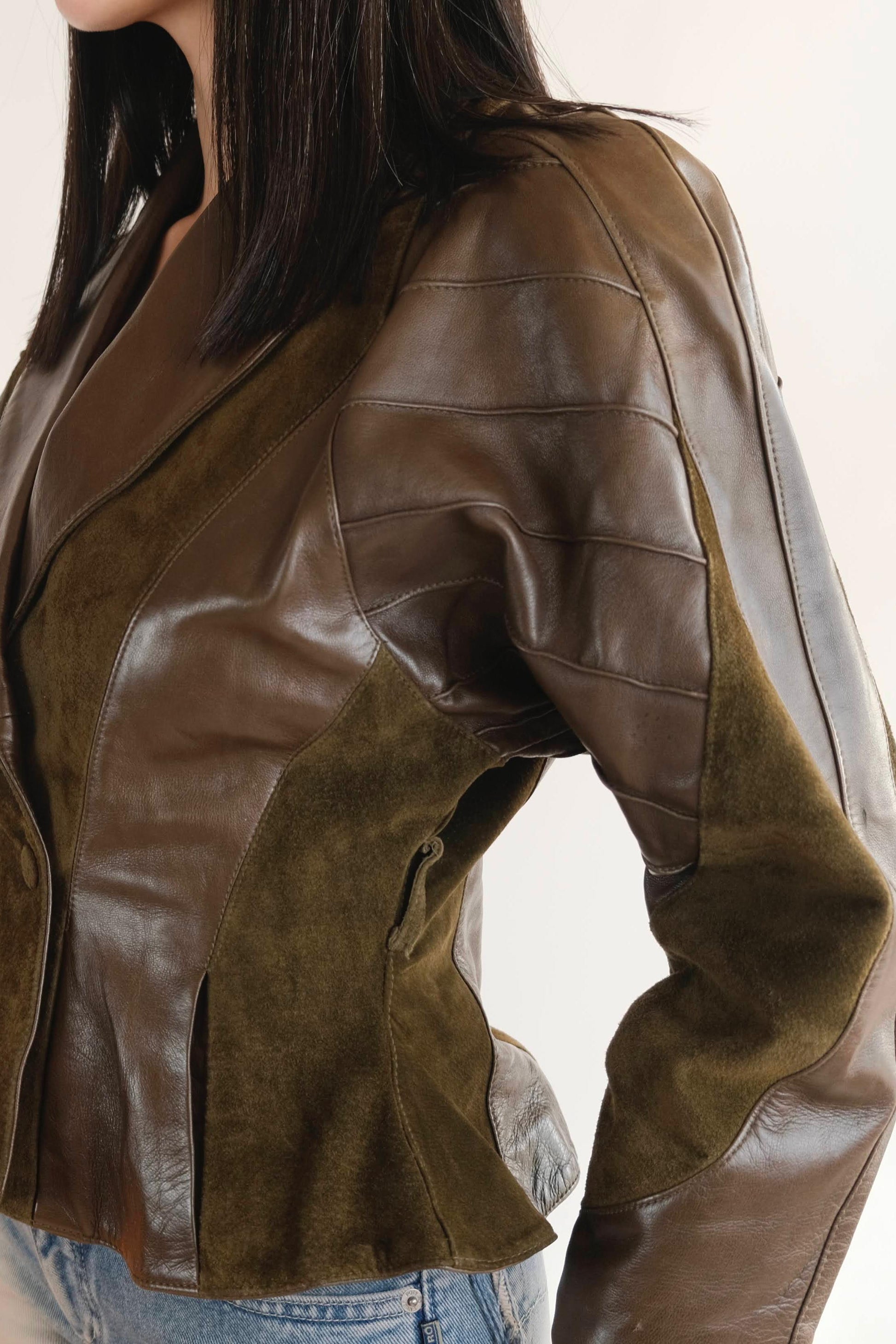 Homonoï suede and leather patchwork jacket