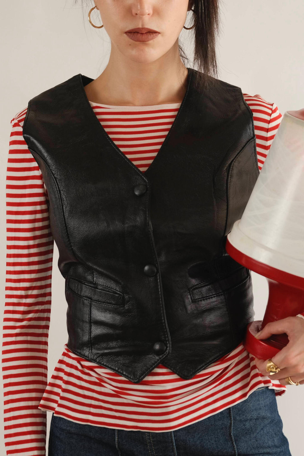 Vintage Genuine leather black vest