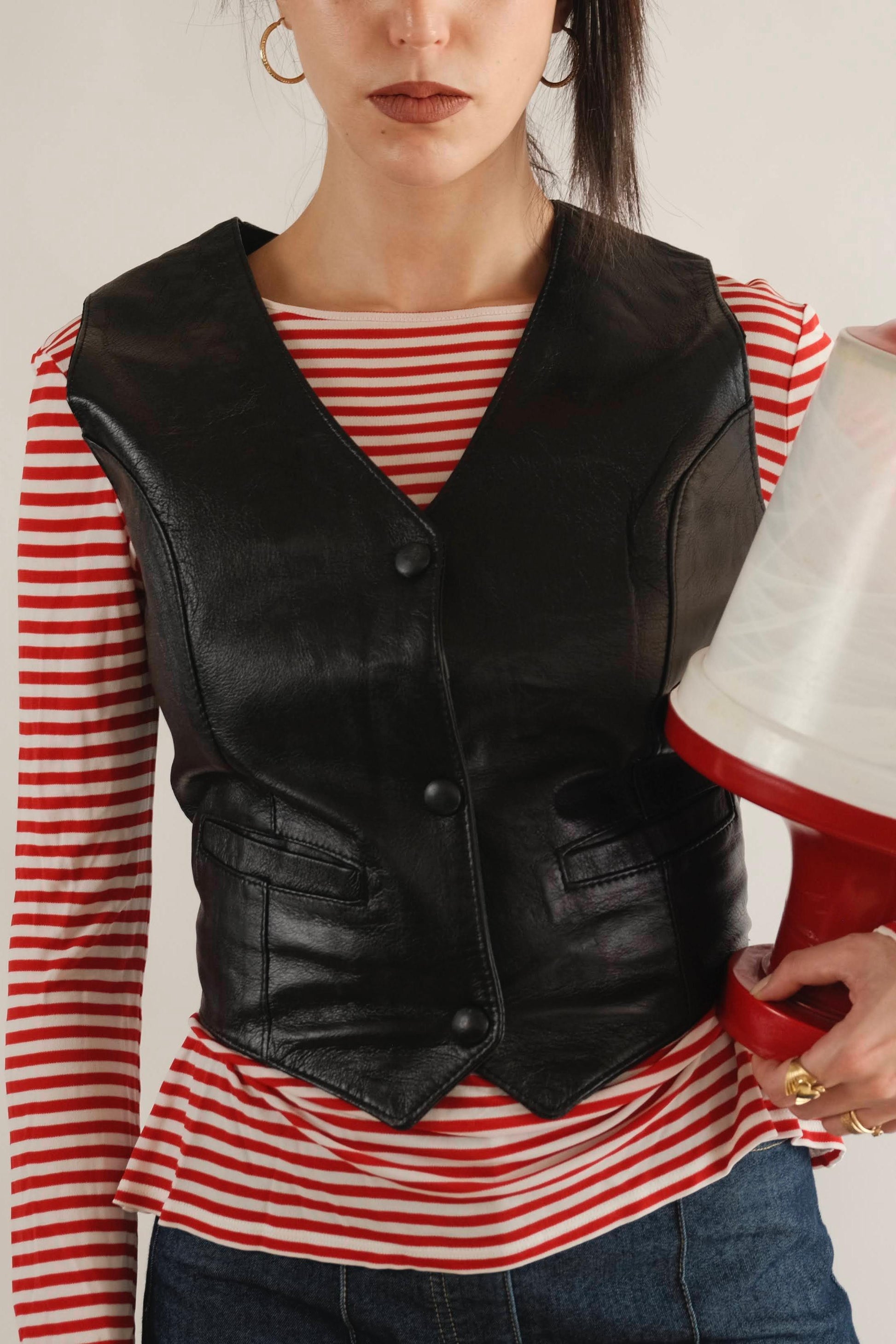 Vintage Genuine leather black vest