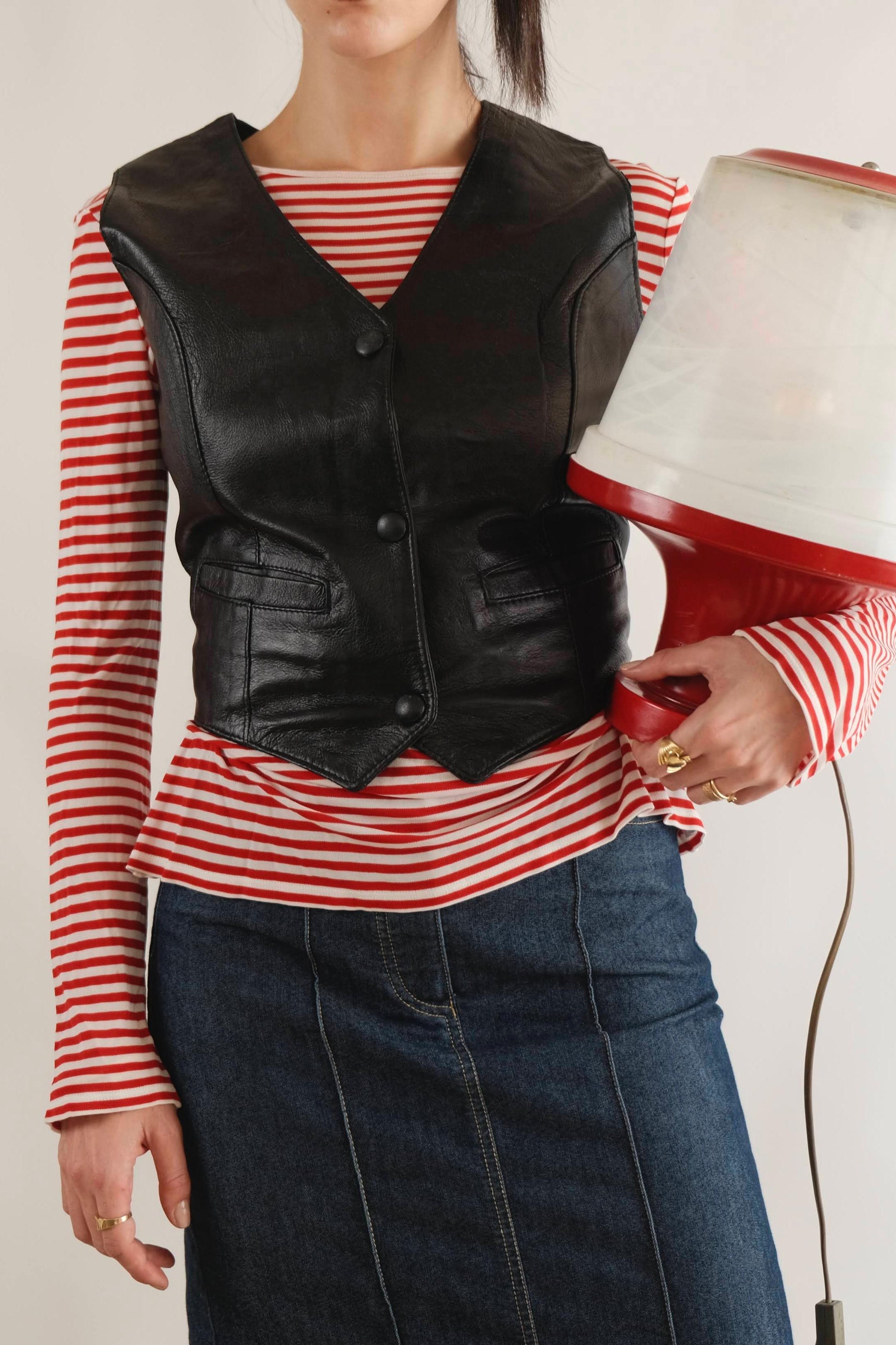 Vintage Genuine leather black vest