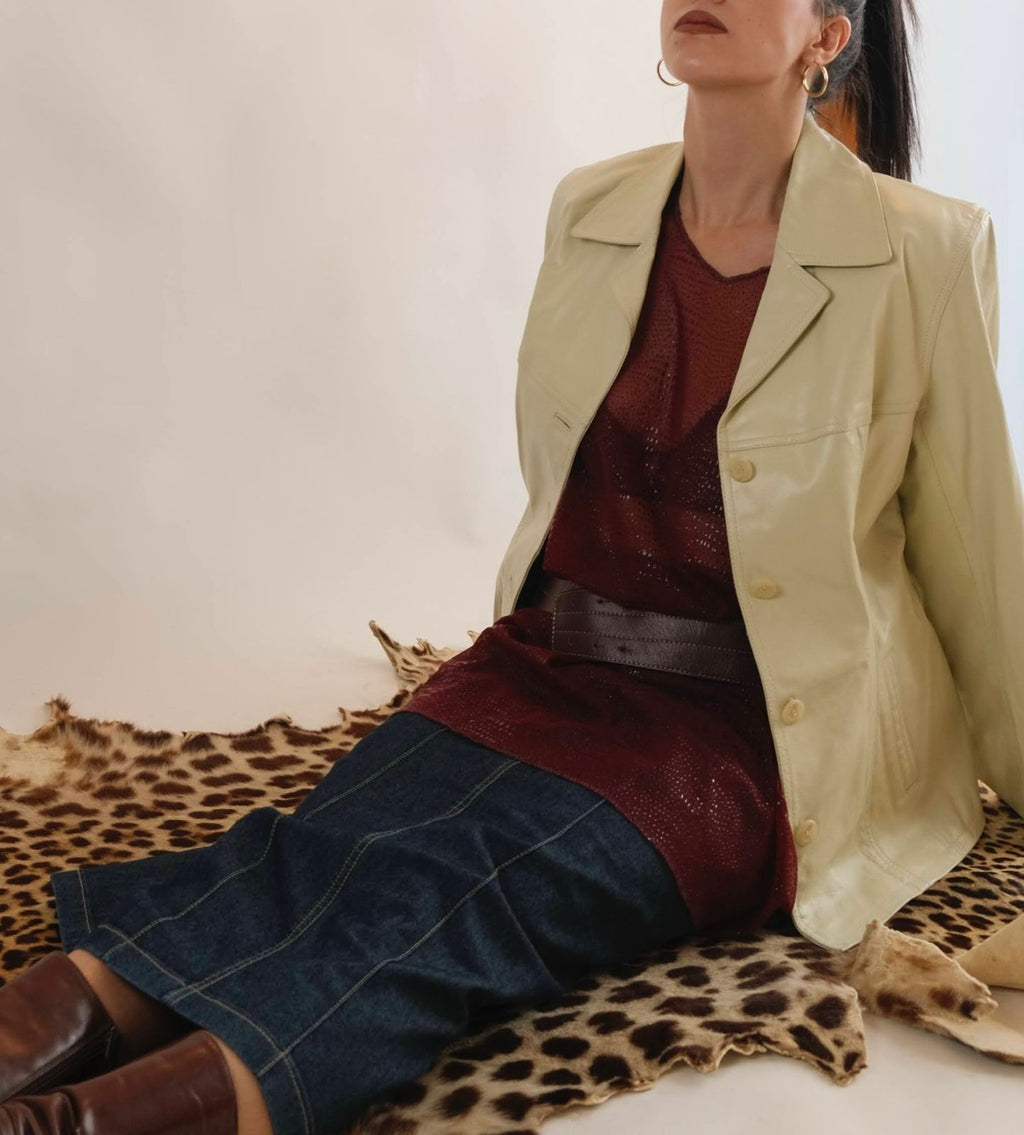 Genuine leather off white jacket