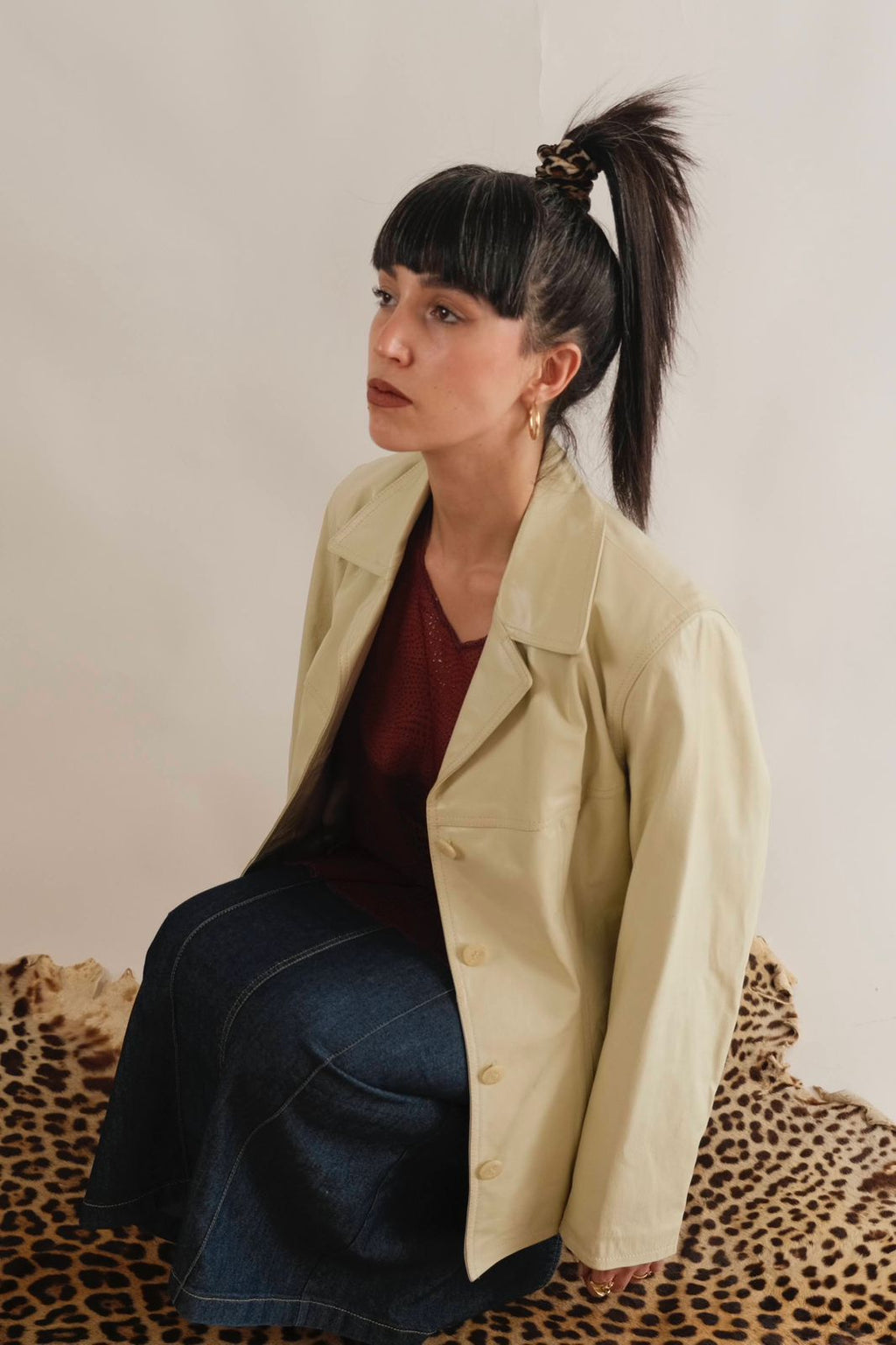 Genuine leather off white jacket