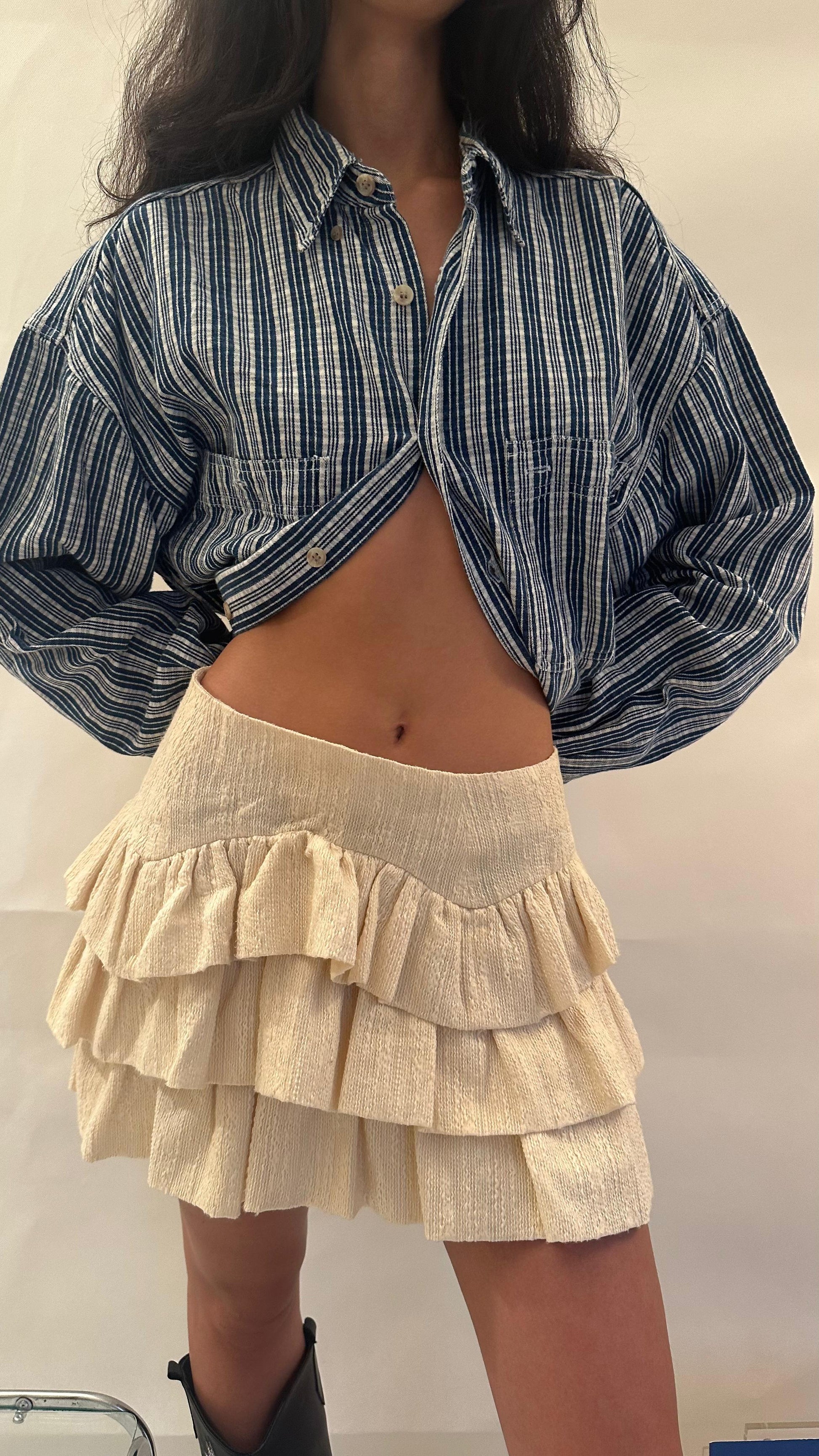 Textured cream ruffle skirt