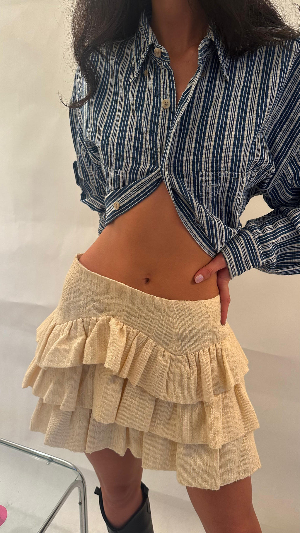 Textured cream ruffle skirt