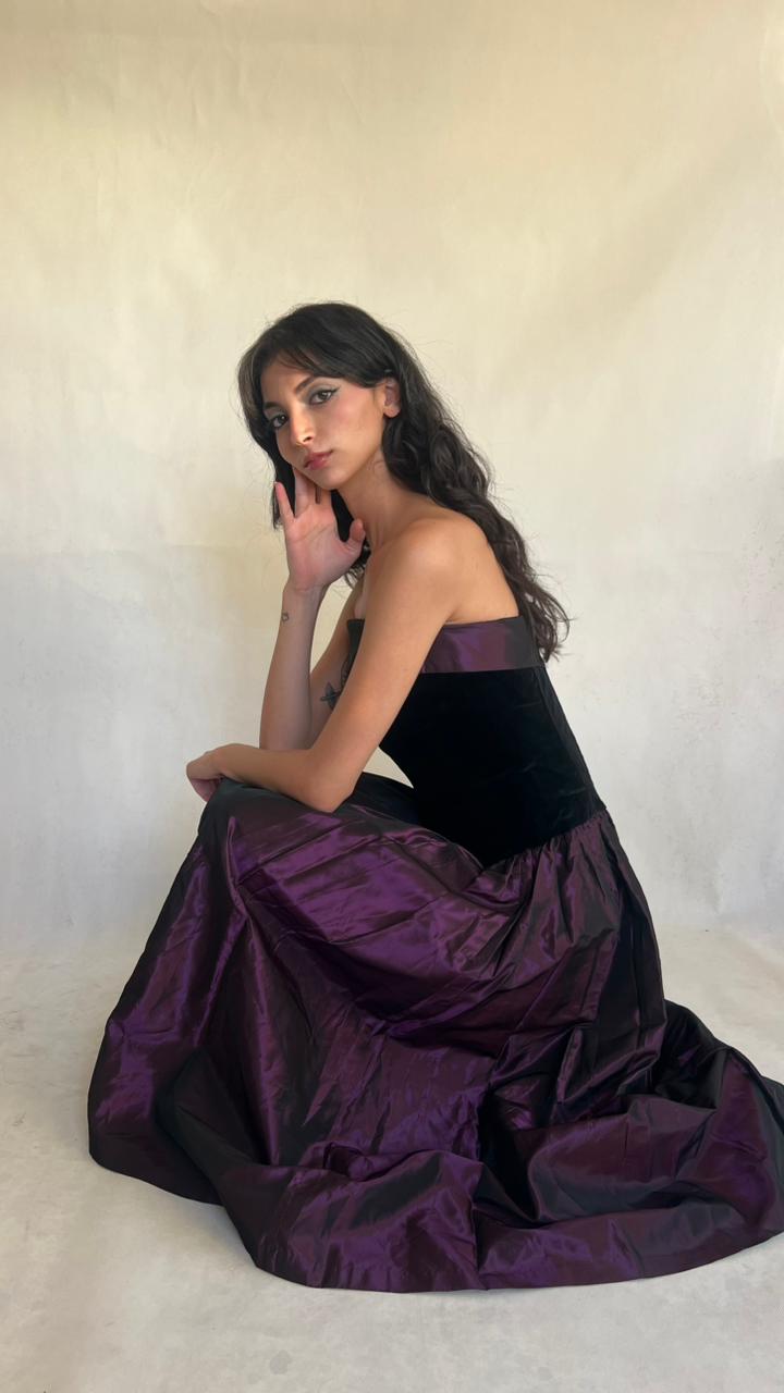 Vintage Laura Achley velvet and Tafttan corset dress  80’s