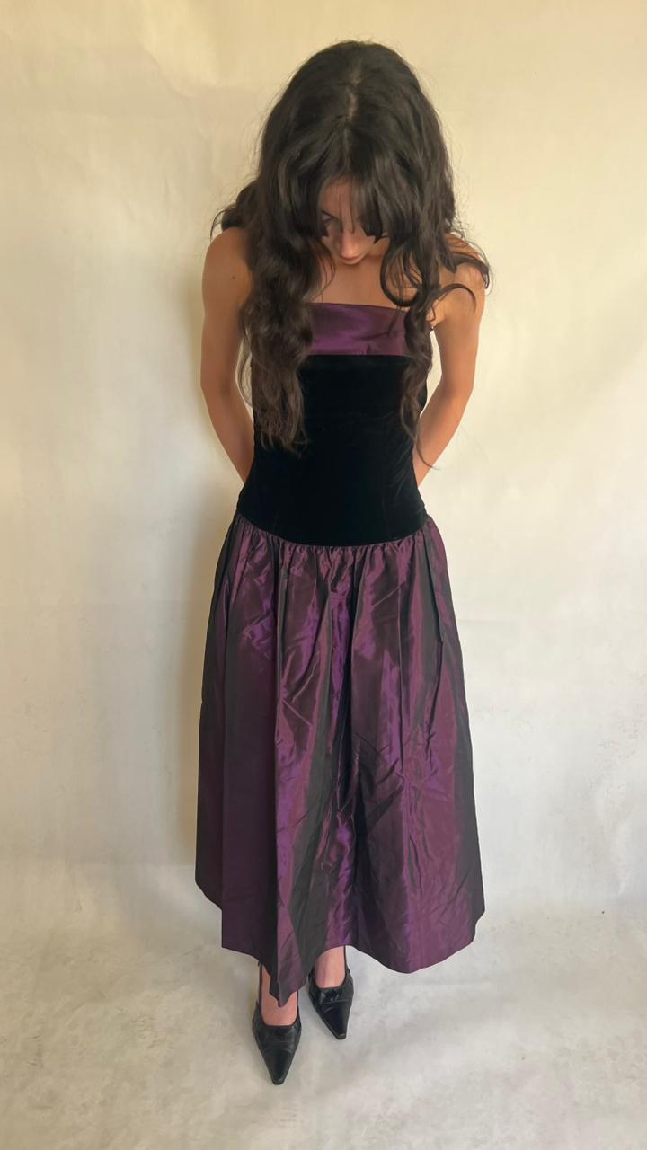 Vintage Laura Achley velvet and Tafttan corset dress  80’s