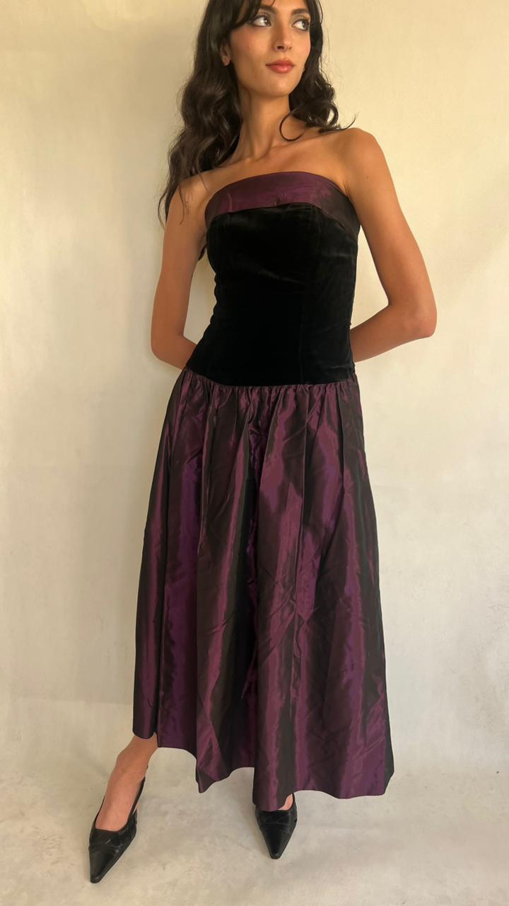 Vintage Laura Achley velvet and Tafttan corset dress  80’s