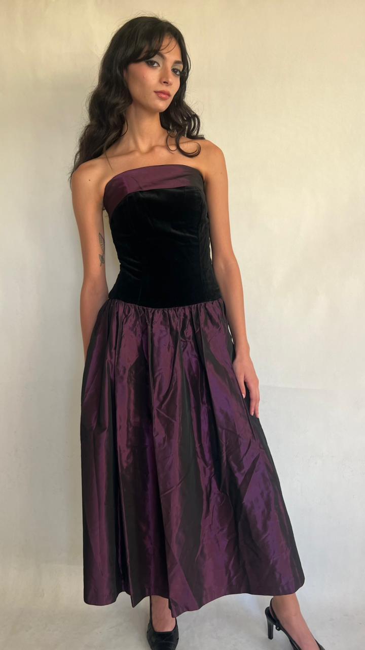 Vintage Laura Achley velvet and Tafttan corset dress  80’s