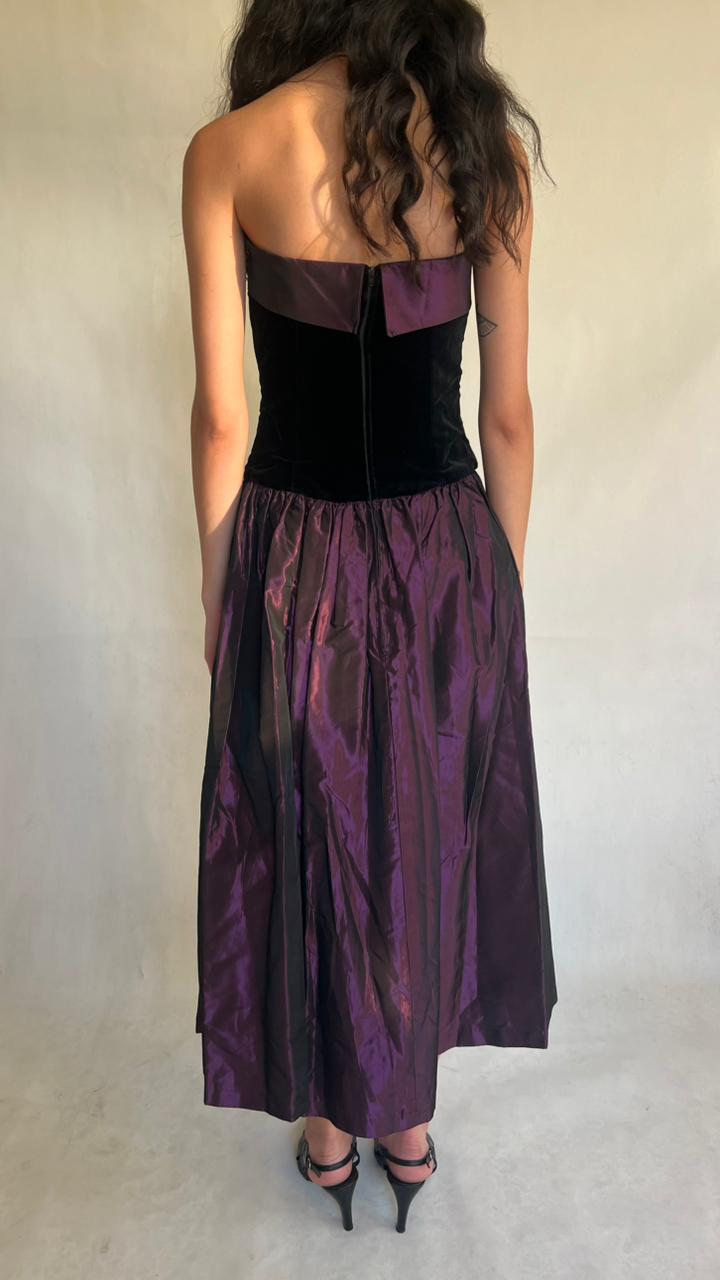 Vintage Laura Achley velvet and Tafttan corset dress  80’s
