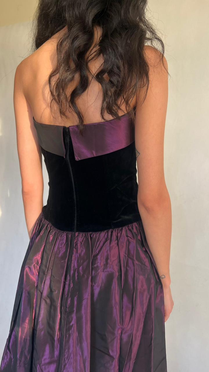 Vintage Laura Achley velvet and Tafttan corset dress  80’s