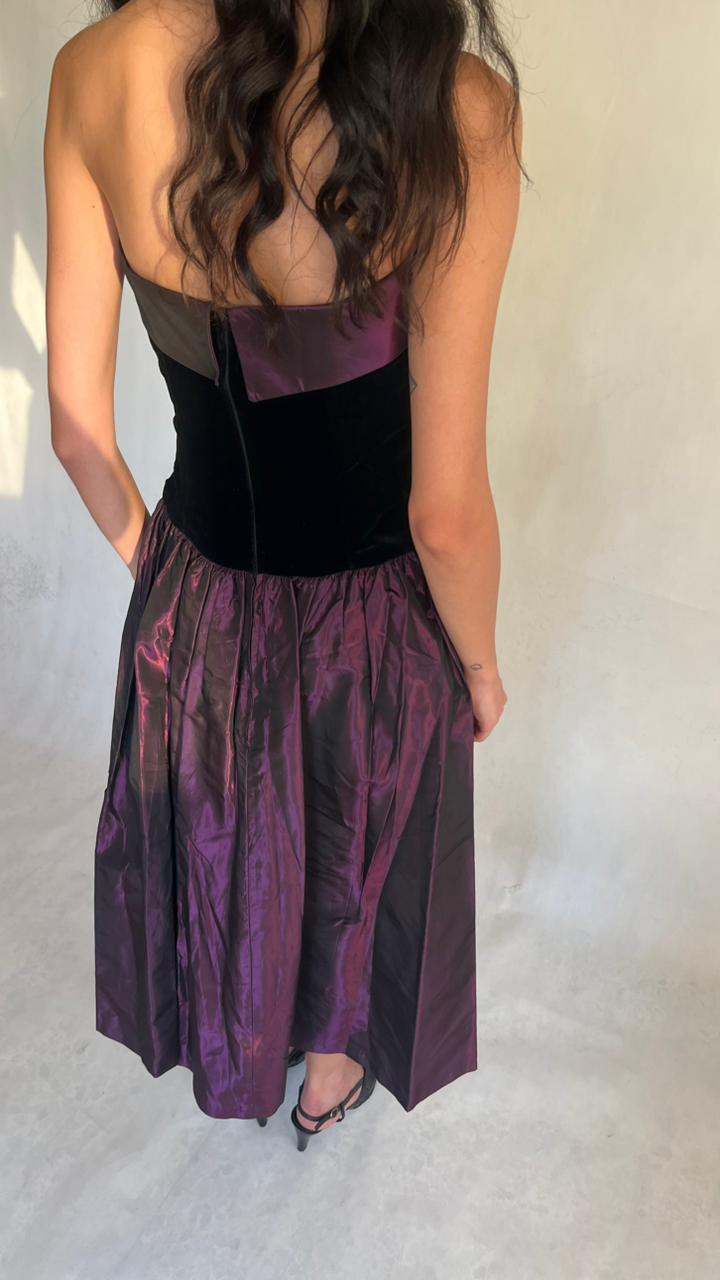Vintage Laura Achley velvet and Tafttan corset dress  80’s