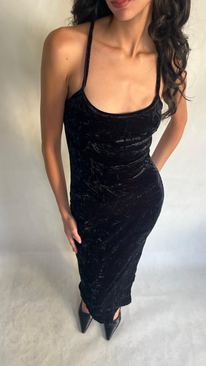 Y2K black velvet maxi dress