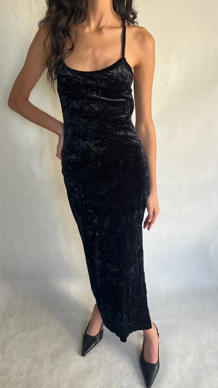 Y2K black velvet maxi dress