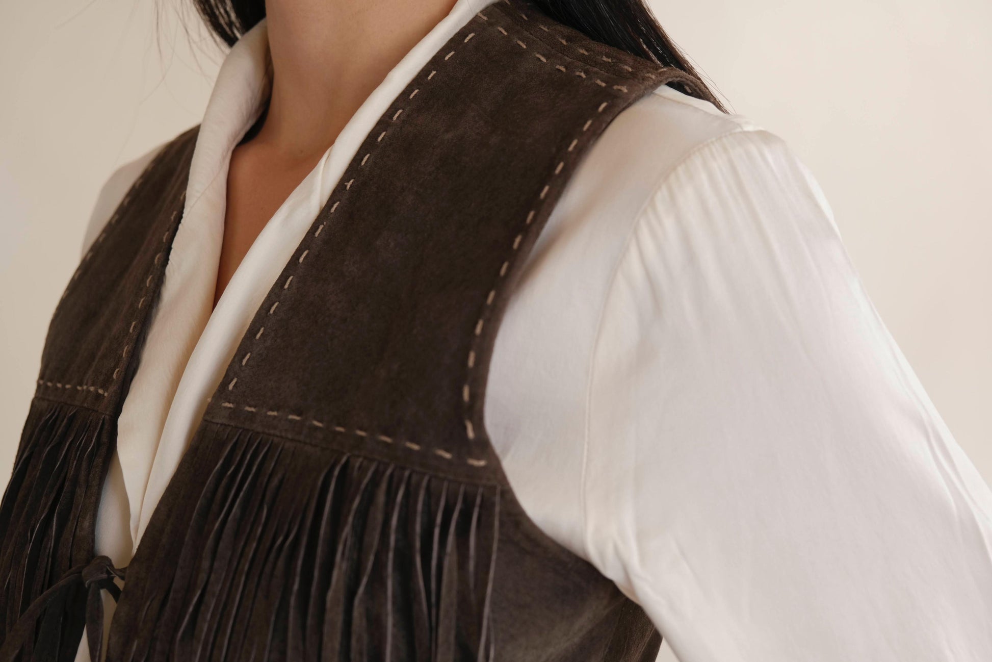 Y2K suede western fringe vest
