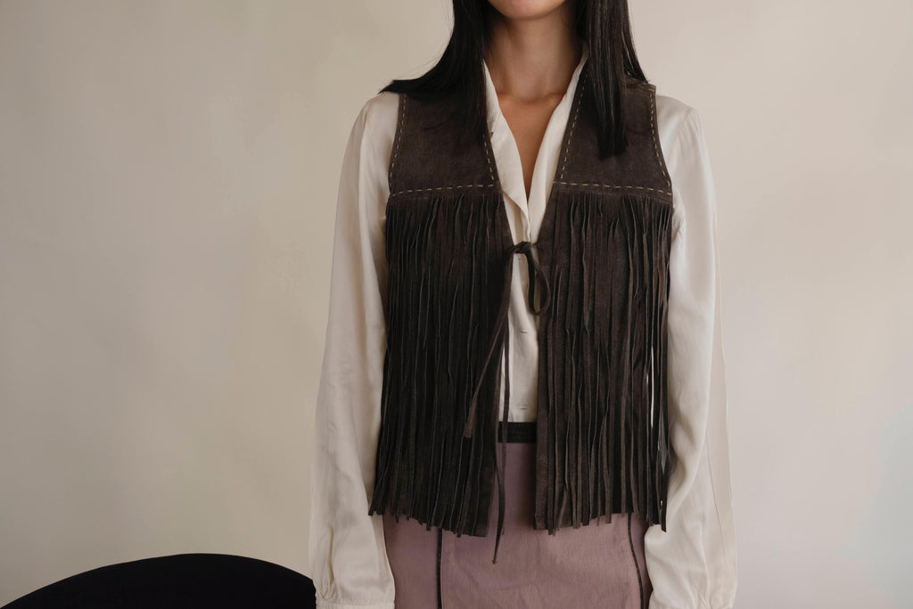 Y2K suede western fringe vest