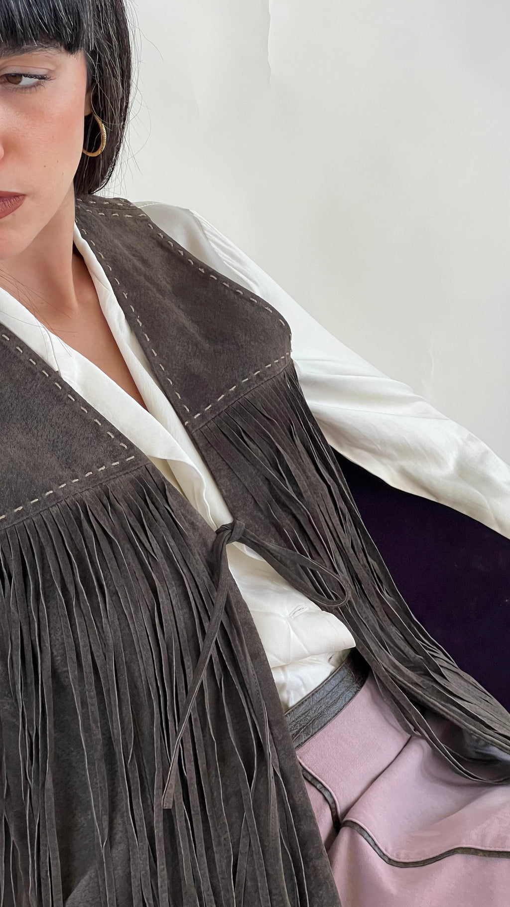 Y2K suede western fringe vest