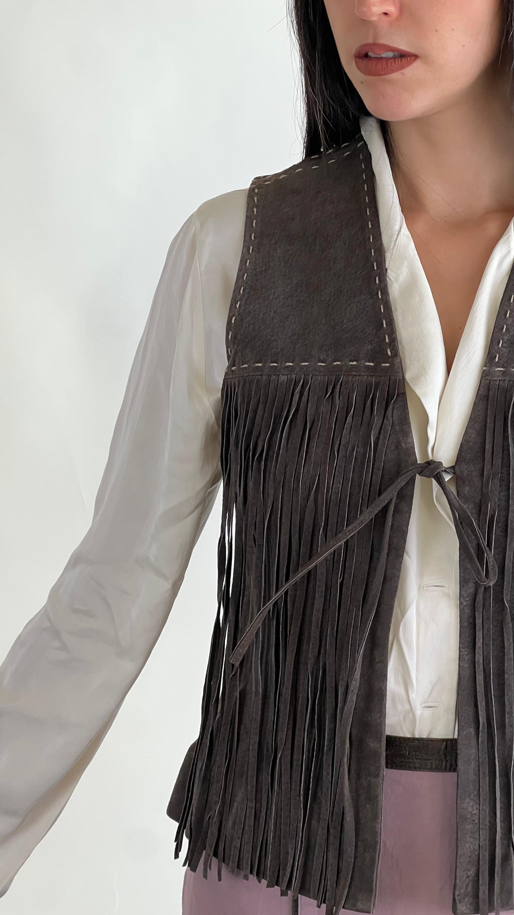 Y2K suede western fringe vest