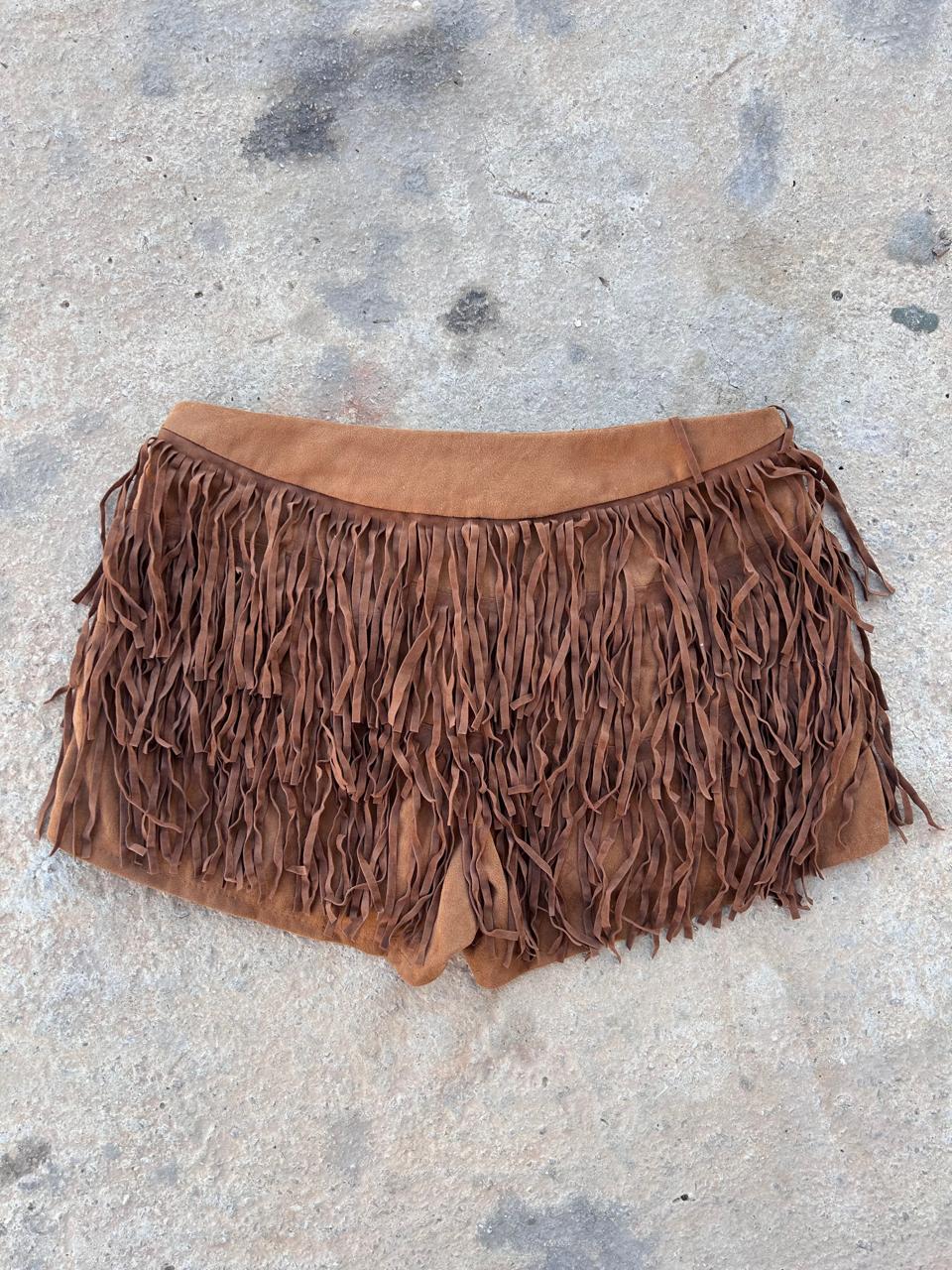 Fringed suede mini shorts