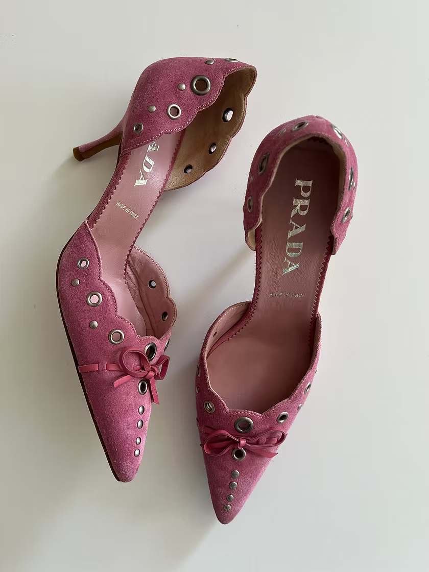 Vintage Prada Pink Suede Heels