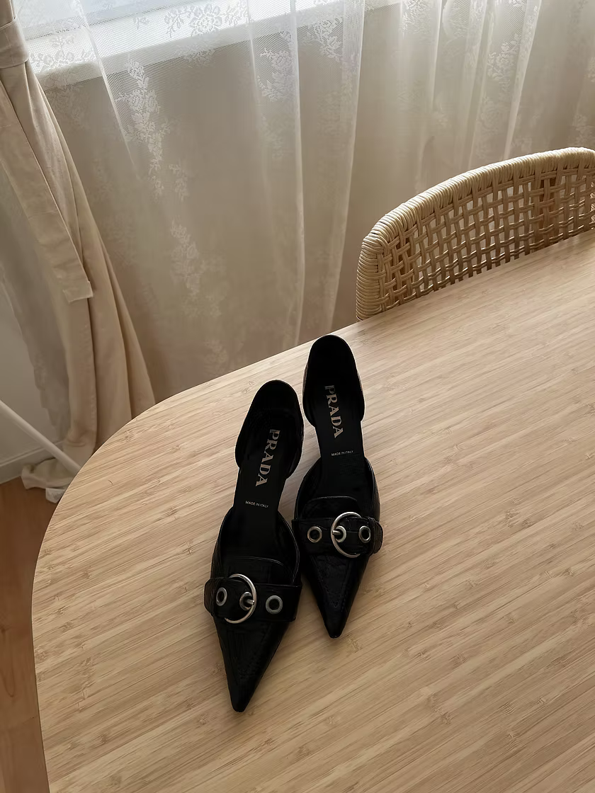 Vintage Prada Buckle Kitten Heels