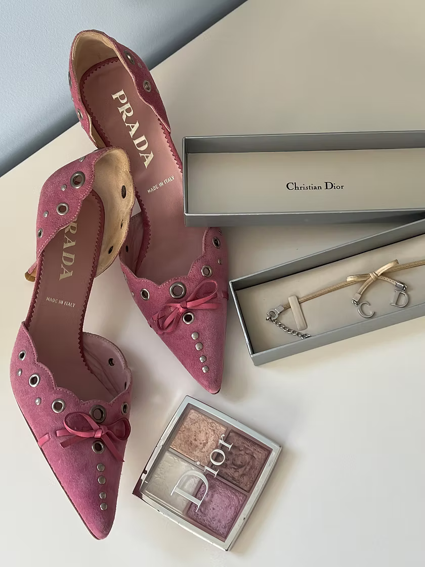 Vintage Prada Pink Suede Heels
