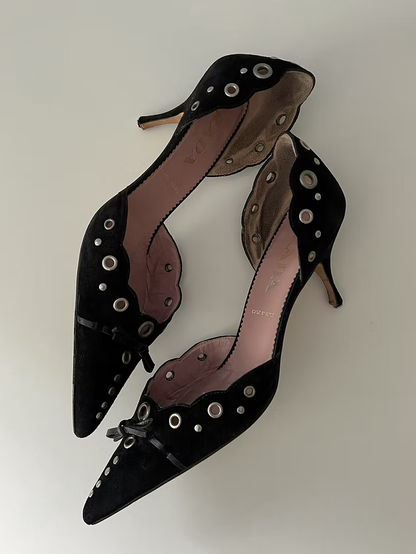 Vintage Prada Black Suede Mules