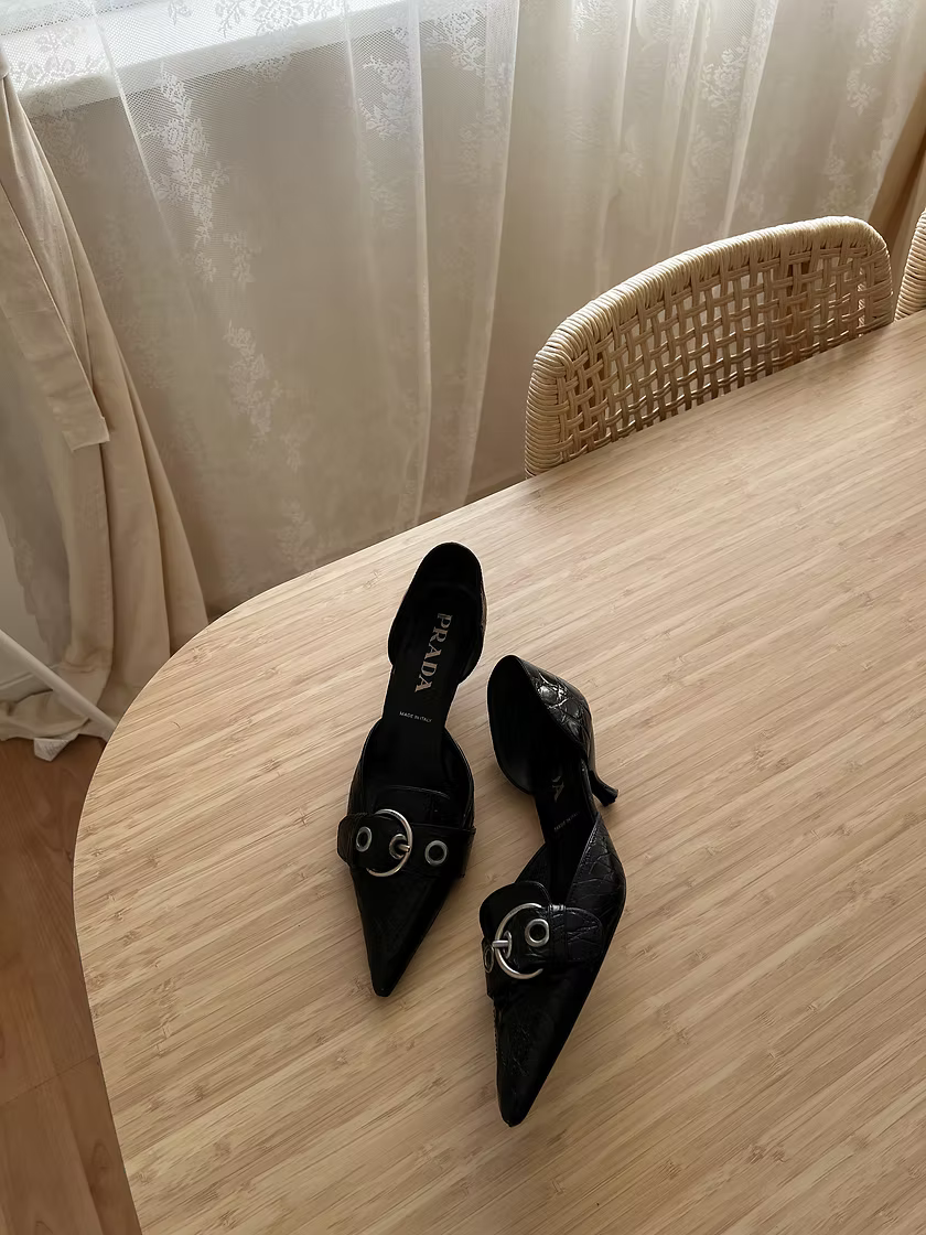 Vintage Prada Buckle Kitten Heels