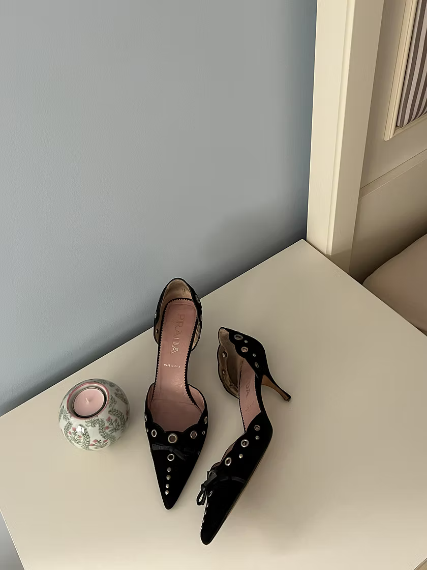 Vintage Prada Black Suede Mules