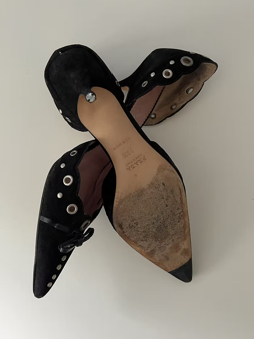 Vintage Prada Black Suede Mules