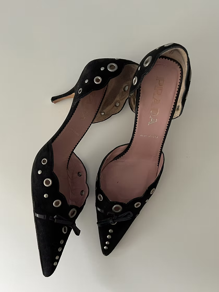 Vintage Prada Black Suede Mules