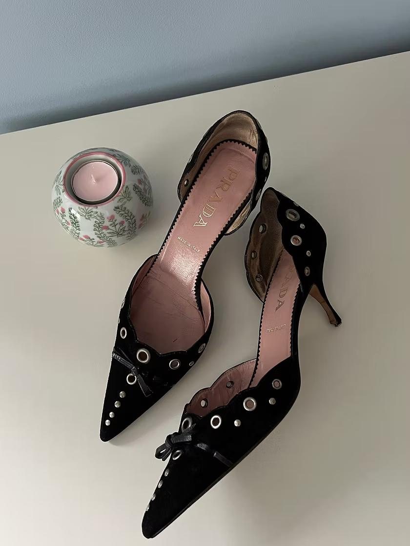 Vintage Prada Black Suede Mules