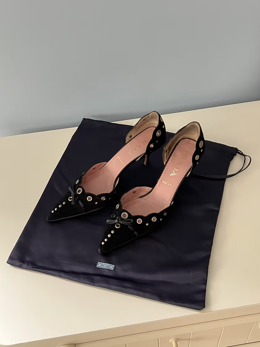 Vintage Prada Black Suede Mules