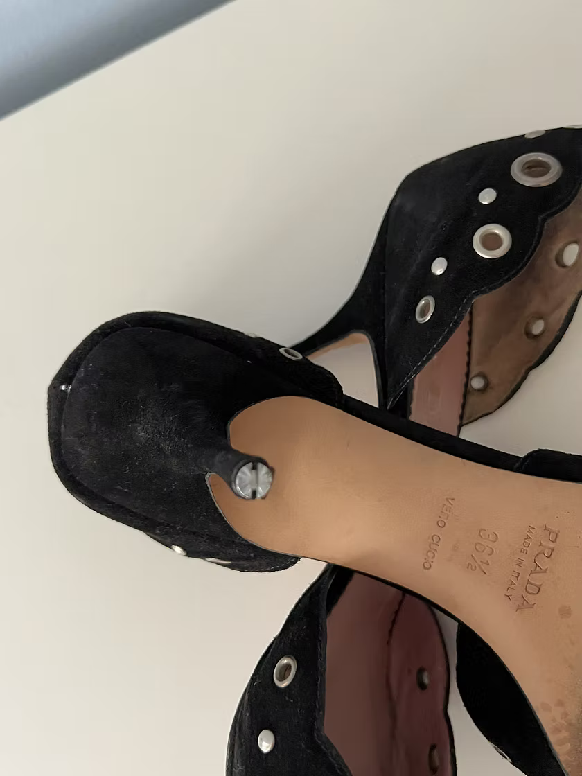 Vintage Prada Black Suede Mules